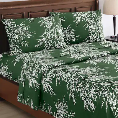 Photo 1 of 4-Piece Foliage Bed Sheets and Pillowcases Set
