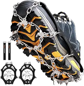 Photo 1 of Crampons Ice Cleats Traction Snow Grips for Boots Shoes Women Men Anti Slip 19 Stainless Steel Spikes Safe Protect for Hiking Fishing Walking Climbing Mountaineering
