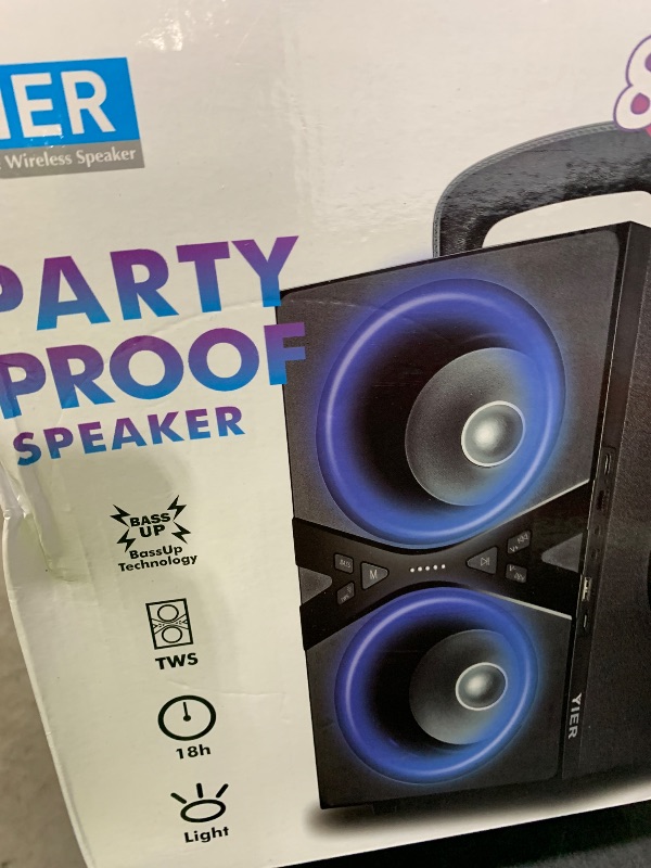 Photo 1 of YIER Bluetooth Speakers, Wireless TWS Portable Speaker with Lights,100dB Loud Subwoofer 80w(Peak) Stereo Sound, Bassup Technology, Long Playtime for Outdoor Party
