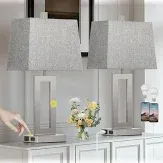 Photo 1 of Metal Table Lamps Set of 2, 3 Way Touch Control Silver Bedside Lamps with USB A+C Ports, Modern Brushed Nickel Nightstand Lamps for Bedroom Living Room

