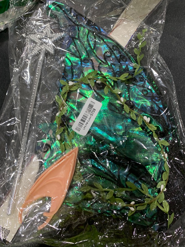 Photo 1 of Fairy Wings for Adults and Girls?Fairy Costume Set with Floral Garland, Fairy Hair Tinsel, Wand & Elf Ears – 29"x21" Organza Butterfly Wings – Ideal for Cosplay, Party, Black