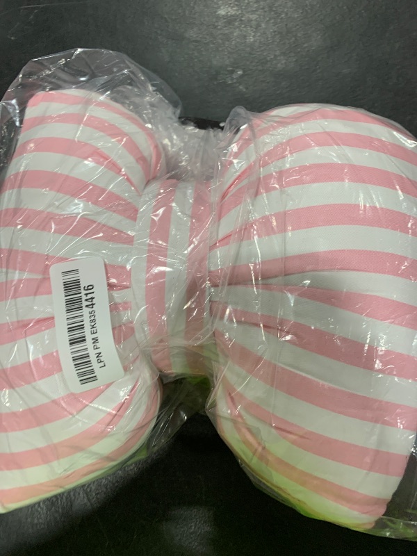 Photo 1 of Little Pink Bow Pillows Car Decorative 10x9.5 inch, Stripes Shaped Headrest Pillow for Car Cotton Handmade Cushion Striped Case Washable Coquette for Sofa Office Neck Lumbar Aesthetic Room Home Decor