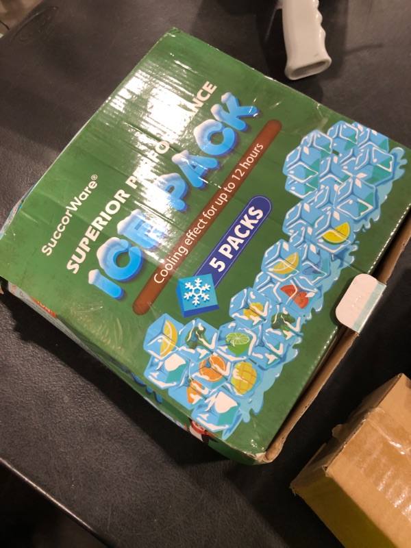 Photo 1 of SuccorWare 5 Packs Reusable Ice Packs for Lunch Boxes - 12+ Hour Cooling Ice Gel Pack for Camping, Beach, Office - Ice Packs for Cooler Bag, Cooler Backpacks (600 Grams)