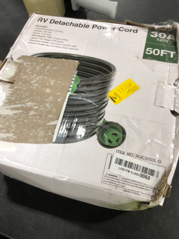 Photo 1 of RVGUARD 30 Amp 50 Foot RV Power Extension Cord, Heavy Duty STW Cord with LED Power Indicator and Cord Organizer, 30 Amp Male Standard to 30 Amp Female Locking Connector, Green, ETL Listed