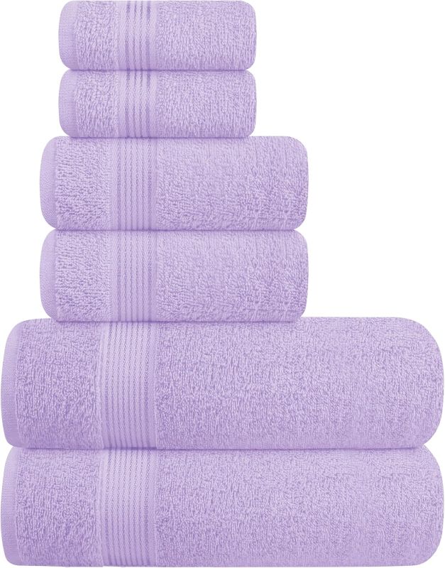 Photo 1 of Ultra Soft 6 Pack Cotton Towel Set, Contains 2 Bath Towels 28x55 inch, 2 Hand Towels 16x24 inch & 2 Wash Coths 12x12 inch, Ideal for Everyday use, Compact & Lightweight - Dark Purple