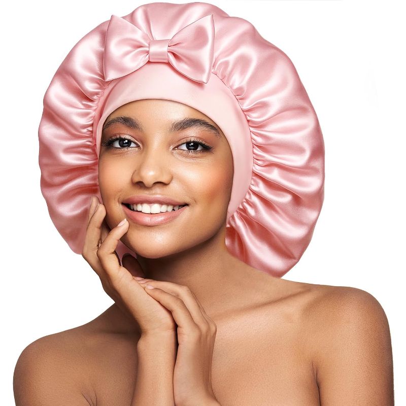 Photo 1 of Umisleep Double-Sided 100% 22 Momme Mulberry Silk Bonnet for Sleeping Women, Large Silk Hair Wrap for Long Curly Hair, Non-Slip Sleep Cap with Adjustable Band, Pink