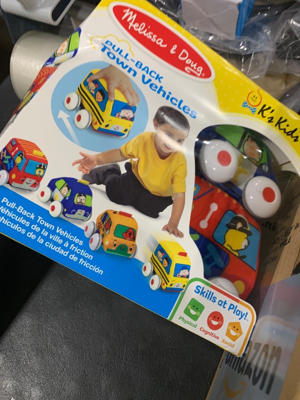 Photo 1 of Melissa & Doug K's Kids Pull-Back Vehicle Set - Soft Baby Toy Set With 4 Cars and Trucks, Soft Vehicles Toys For Babies And Toddlers
