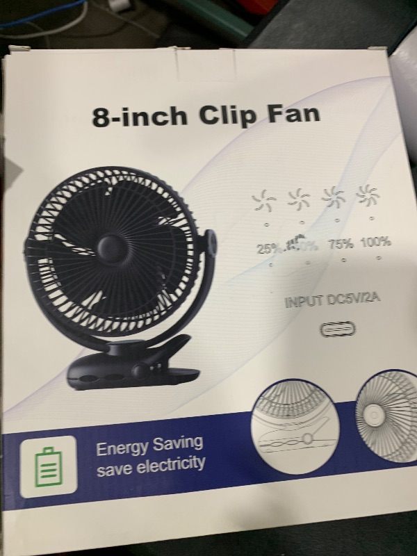Photo 1 of 10000mAh 30hrs Portable Fan Rechargeable, 8-Inch Battery Operated Clip on Fan, USB Fans, 4 Speeds, Strong Airflow, Sturdy Clamp for Golf Cart Office Desk Outdoor Travel Camping Bed Truck Treadmill