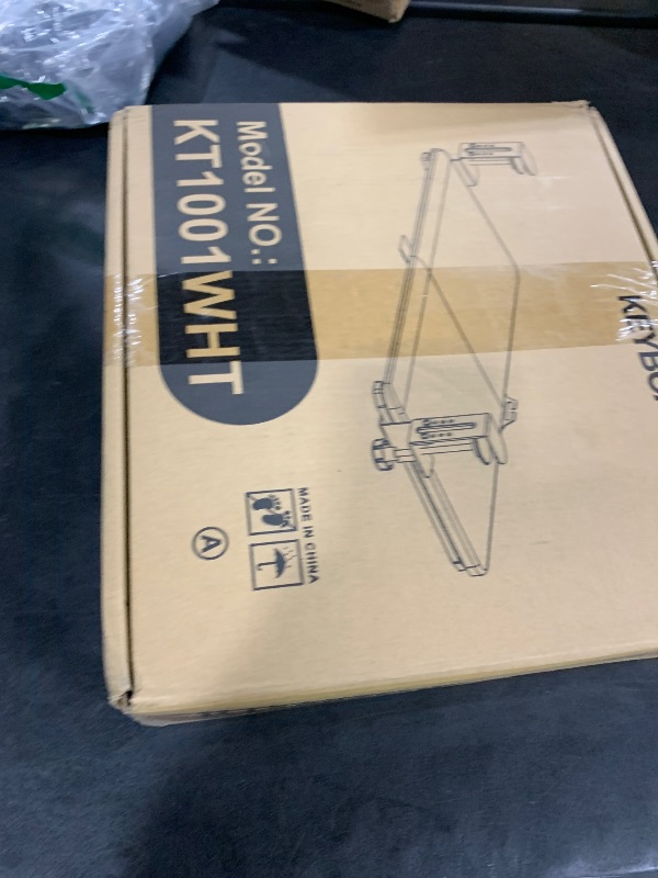 Photo 1 of Rfiver Keyboard Tray Under Desk Pull Out with C Clamp Mount, 25.6 (30 Including Clamps) x 13 Inch Slide-Out Platform Computer Drawer Mouse for Typing (White)