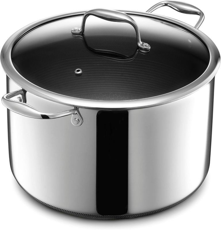 Photo 1 of Hexclad  Nonstick 10-Quart Stockpot with Tempered Glass Lid, Stay-Cool Handles, Dishwasher-Friendly, Oven-Safe Up to 900°F, Induction Ready, Compatible with All Cooktops