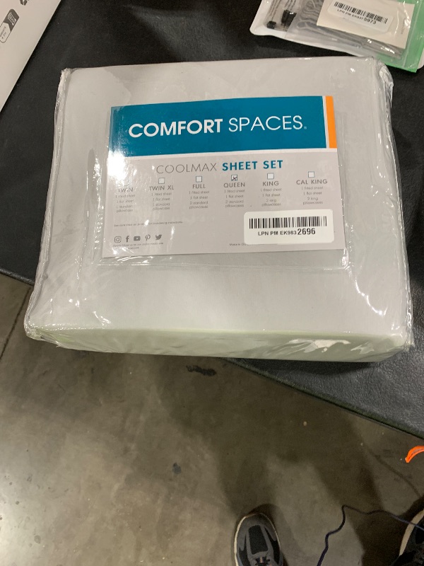 Photo 1 of Comfort Spaces Queen Cooling Sheets, Moisture Wicking Coolmax Sheets, Soft, Colorfast Sheet Set, Cooling Bed Sheets For Hot Sleepers, Elastic Deep Pocket Fits Up to 16" Mattress, Queen Grey 4 Piece