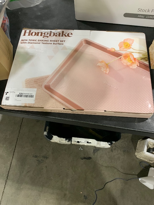 Photo 1 of HONGBAKE Baking Sheet Pan Set, Cookie Sheets for Oven, Nonstick Half/Quarter/Jelly Roll Pans with Diamond Texture Pattern, Heavy Duty Cookie Tray, Dark Blue