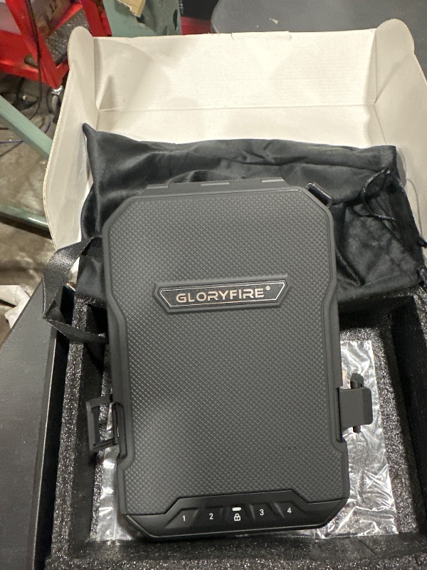 Photo 1 of Gloryfire  Safe Pistol Safe, Waterproof Travel Case Quick Access Handgun Safe and Rugged Electronic Gun Lock Box for Car, Truck, Desk, Bedside, with Key Access and PIN Code(Classic)