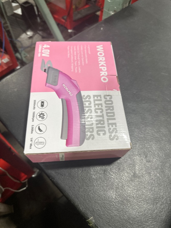 Photo 1 of WORKPRO 4V Cordless Electric Scissors With 2 blades, Fabric, Leather, Carpet and Cardboard Cutter, 2000mAh Rechargeable Powerful shears with Storage Case