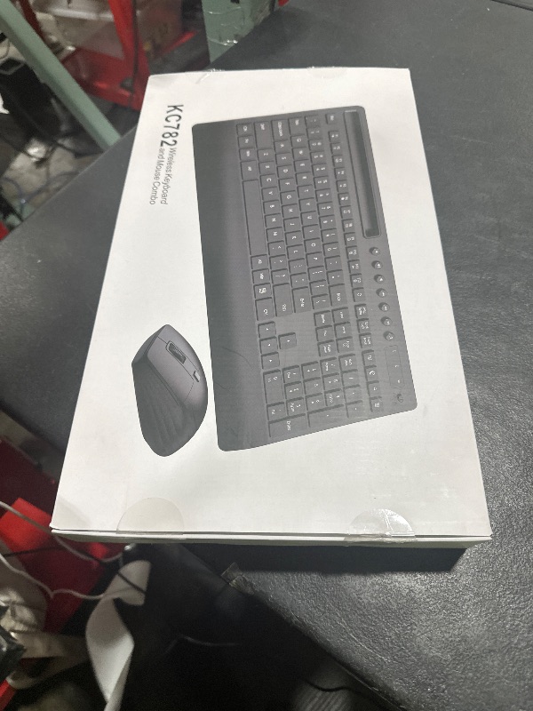 Photo 1 of Trueque Wireless Keyboard and Mouse Combo - Full-Size Quiet Keyboard with Palm Rest, Phone Holder, Multimedia Keys, Power Switch, Compatible with Windows, Chrome OS, PC, Laptop (Batteries Included)