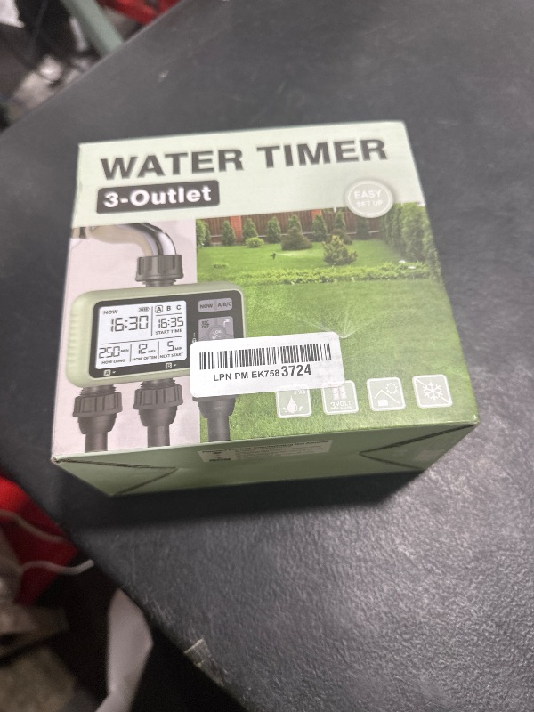 Photo 1 of WILAWELS 3 Zone Sprinkler Timer, Garden Hose Timer, Automatic Irrigation System, Programmable Faucet, 3 Outlets, with Rain Delay, Manual Mode,Child Lock, for Yard, Garden, Lawn Greenish Gray D13WT06