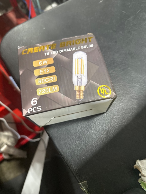 Photo 1 of CREATE BRIGHT Vintage LED Edison Bulbs E12 Candelabra Dimmable Light Bulbs T6 T25 80W Equivalent,2700K Warm Light,3.58 Inch,6-Pack
