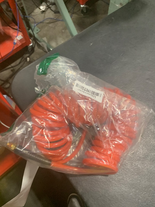 Photo 1 of Hromee 1/4 in x 30 ft Polyurethane Recoil Air Compressor Hose with Bend Restrictors Compressor Hose with 1/4" Industrial Universal Quick Coupler and 4PCS I/M Plug Kit, Red