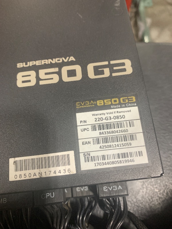 Photo 1 of EVGA SuperNOVA 220-G3-0850-X1, 850 G3, 80 Plus Gold 850W, Fully Modular, Eco Mode with New HDB Fan, 10 Year Warranty, Includes Power ON Self Tester, Compact 150mm Size, Power Supply