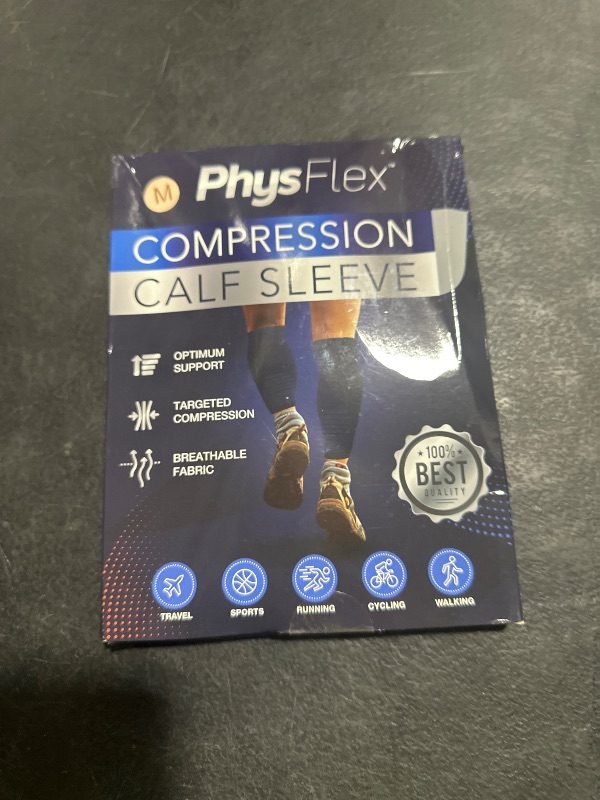 Photo 1 of Calf Compression Sleeves for Men and Women - (1 Pair) Footless Compression Socks Support for Varicose Vein, Nursing, Pregnancy, Running - PhysFlex Leg Sleeve Brace for Shin Splints, Pain Relief and