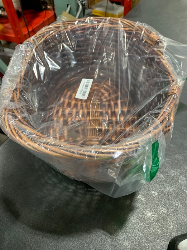 Photo 1 of JJSQ Wicker Picnic Basket with Folding Handles Wicker Hand Woven Baskets for Storage, Garden Harvest, Easter, Empty Gift Basket, Brown, Large 17" x 13" x 7"