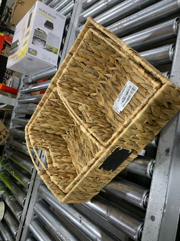 Photo 1 of Rattanzenith Set of 3 Water Hyacinth Storage Baskets with Handles & Chalkboard Labels – Handwoven Wicker Organizer Bins for Pantry, Bathroom, Laundry Room, Kitchen, Closet & Bedroom Decor