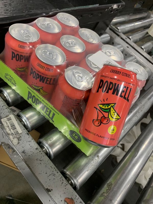 Photo 1 of Popwell Cherry Citrus Better-For-You Prebiotic Soda, with 6g Fiber, 1g Sugar, Vitamins and Immunity Support, 12 fl oz Cans (pack of 12)