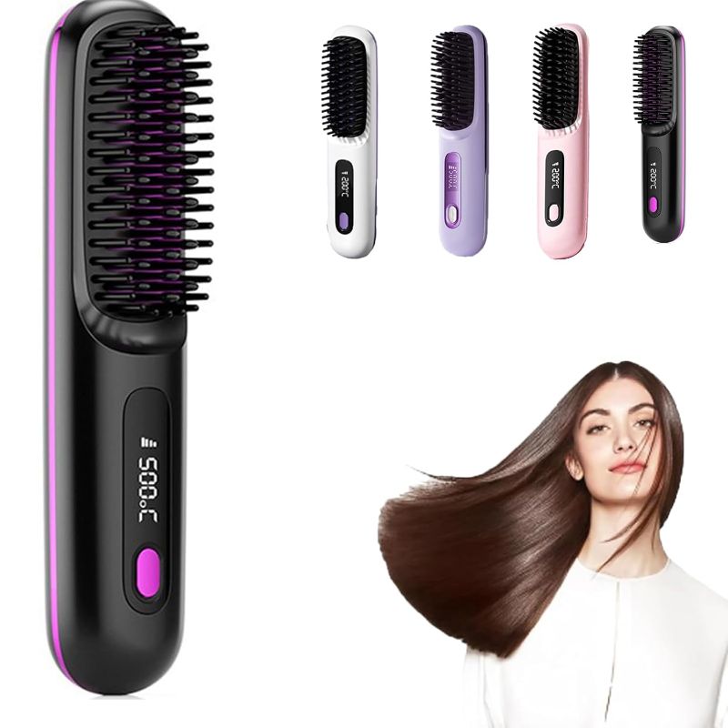 Photo 1 of Go Brush Pro, Hair Straightener Brush Portable Gobrush Pro 2025 Cordless Hair Straightener for Travel (Black)