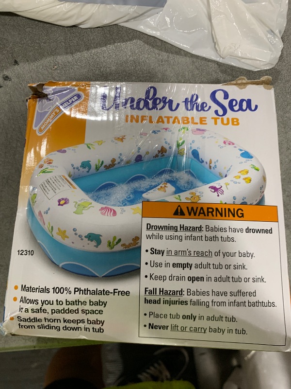 Photo 1 of Mommy's Helper | Inflatable Under The Sea Baby Bathtub, Collapsible Safe Baby Bath Tub with Anti-Sliding Saddle Horn Seat, Must Have Travel Toddler Bath, Portable Bathtub Recommended Months 6 to 24