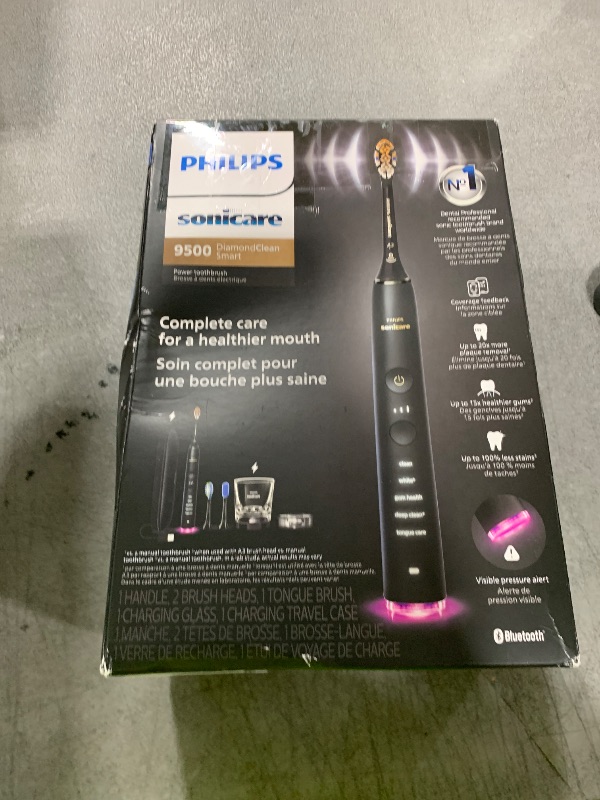 Photo 1 of Philips Sonicare DiamondClean Smart 9500 Electric Toothbrush, Sonic Toothbrush with App, Pressure Sensor, Brush Head Detection, 5 Brushing Modes and 3 Intensity Levels, Black, Model HX9923/11