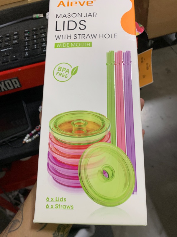 Photo 1 of Aieve Mason Jar Straw Lids Compatible with Ball 16oz 24oz Wide Mouth Mason Jar, 6 Pcs Wide Mouth Drinking Cover with Straw Hole
