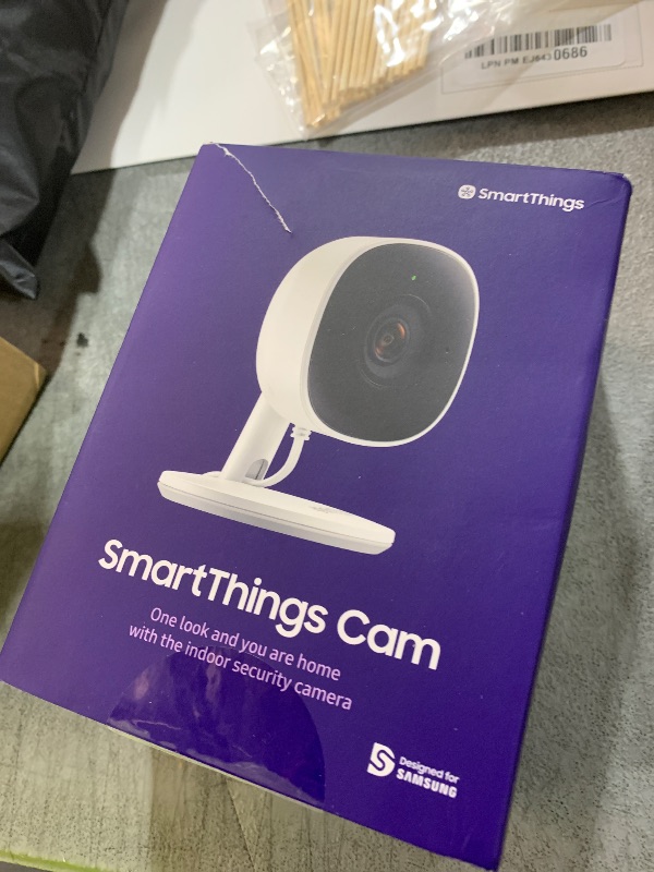Photo 1 of Samsung SmartThings Indoor Security Camera (GP-U999COVLBDA), 1080P HD Video with HDR, Night Vision, Advanced Motion Detection, and Two-Way Audio – Black/White