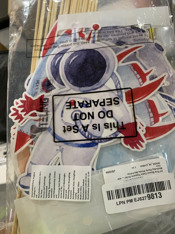 Photo 1 of 24 Pcs Space Cake Toppers Outer Space Centerpiece Sticks First Trip Around The Sun Cake Topper Astronaut Rocket Planet Cupcake Table Toppers for Kids Boys Baby Shower Birthday Party Photo Backdrop