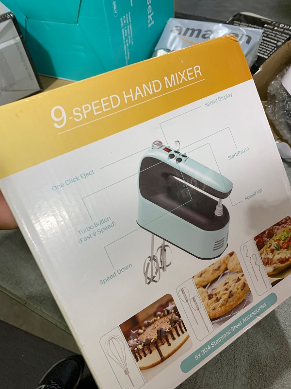 Photo 1 of Yomelo 9-Speed Digital Hand Mixer Electric, 400W Powerful DC Motor, Baking Mixer Handheld with Snap-On Storage Case, Touch Button, Turbo Boost, Dough Hooks, Whisk (Ice Blue)