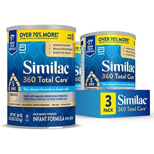 Photo 1 of Similac 360 Total Care Infant Formula, Has 5 HMO Prebiotics, Our Closest Prebiotic Blend to Breast Milk, Non-GMO,‡ Baby Formula Powder, 36-oz Value
