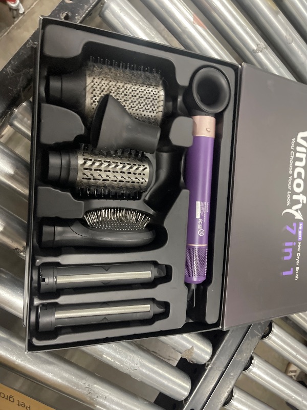 Photo 3 of Vincofy 7 in 1 Blow Dryer Brush and Hair Dryer, Hot Hair Styler with Negative Ion 110,000 RPM Hair Straightener Brush for Fast Drying Straightening Curling Voluming, Suitable for All Types,Purple