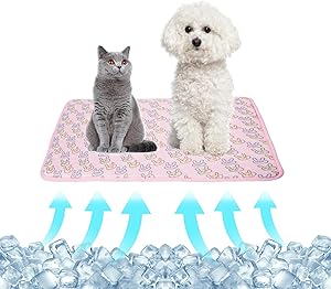 Photo 1 of NACOCO Pet Cooling Mat Cat Dog Cushion Pad Summer Cool Down Comfortable Soft for Pets and Adults (S, Pink)
