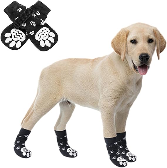 Photo 1 of Dog Socks Outdoor Prevent Slipping Waterproof Dog Shoes for Hot Cold Pavement for Indoor on Hardwood Floor Wear Velcro Paw Protector,Black S 