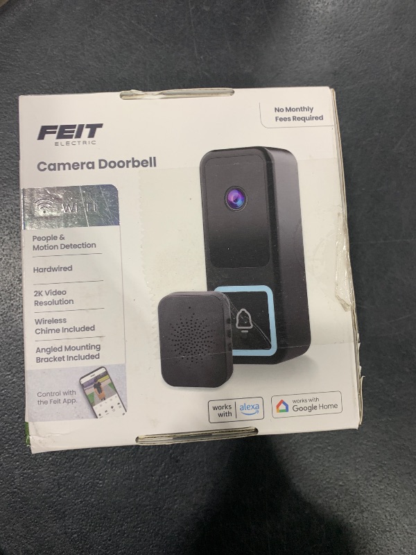 Photo 1 of Feit Electric Smart Doorbell Camera, Wired 2K HD Video, Night Vision, Motion Detection, Two-Way Audio, Alexa/Google Assistant Compatible, App Control, Wireless Chime Included, CAM/Door/WiFi/G2