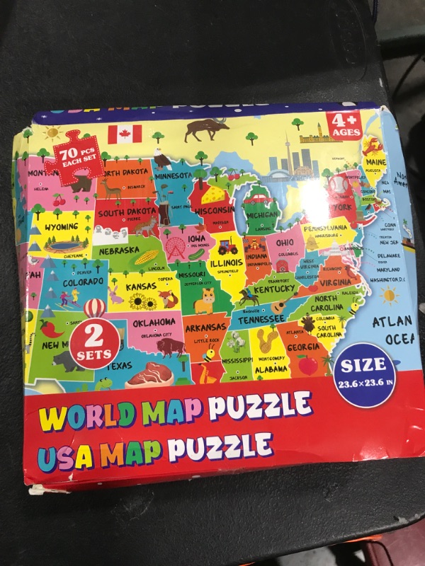 Photo 1 of 2 Sets Floor Puzzles World and United States Map Puzzles with Poster World and US Geography Jumbo Round Puzzle for Kids 4-8 Geography Educational Learning Toys Puzzles Christmas Birthday Gift 70 Pcs