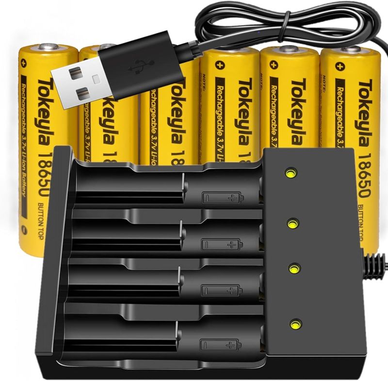 Photo 1 of 6pcs 1?8?6?50 Rechargeable Batter?y 5000mAh W?i?th 18650 Battery Charger,Universal Charger for Rechargeable 3.7V Li-ion Batteries 26650 14500 10440 Tokeyla (Button Top Type)
