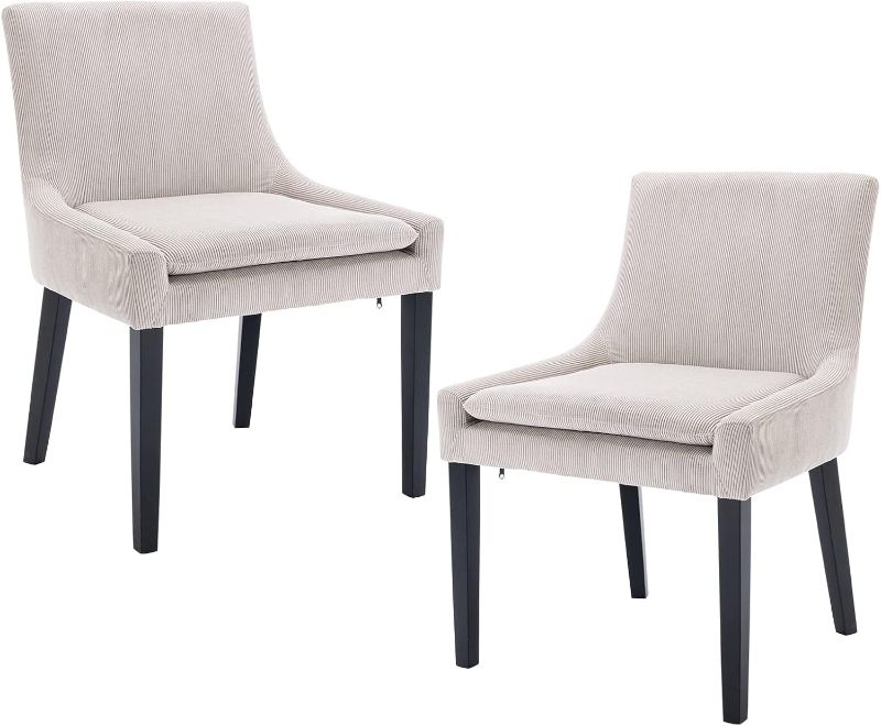 Photo 1 of COLAMY Modern Dining Chairs Set of 2, Upholstered Corduroy Accent Side Leisure Chairs with Mid Back and Wood Legs for Living Room/Dining Room-Beige
