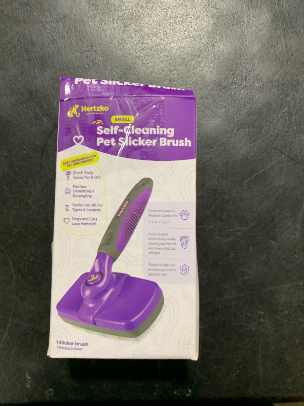 Photo 1 of Hertzko Self-Cleaning Slicker Brush for Deshedding Long and Short-Haired Pets - Small Size Grooming Rake and Comb for Dogs and Cats