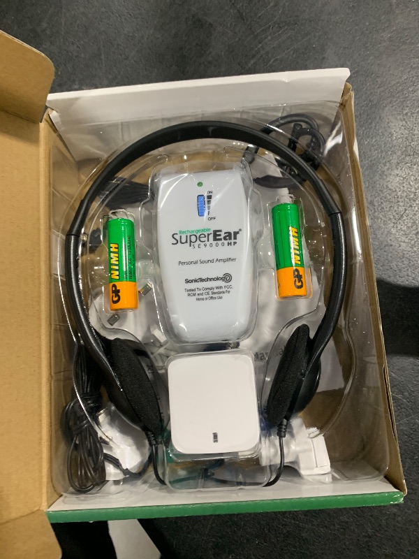 Photo 1 of SuperEar Rechargeable Personal Sound Amplifier - 50dB Amplifier with Headphones, Earbuds and Tactile 3 Tone Frequency - Sound Amplifiers for Seniors, Adults and Elderly - Model SE9000HP (PSAP)
