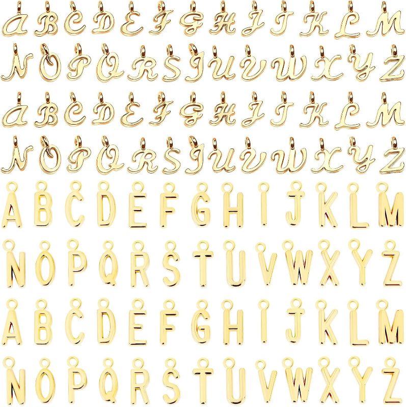 Photo 1 of 6 Sets Letter Charms, A-Z Letter Charms 2 Styles Initial Alphabet Metal Charm with Open Jump Rings for Bracelet Earrings Necklace, Jewelry Making, KC Gold