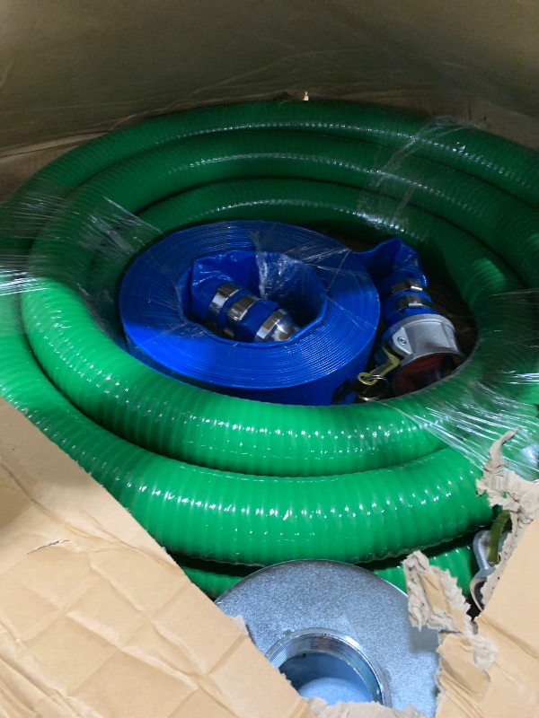 Photo 1 of Discharge Hose Pump Kit Includes 2" x 50' Blue PVCBackwash Hose & 2"×20' Green PVC Suction Hose,With aluminum cam lock fitting, round hole suction cup filter and groove adapter