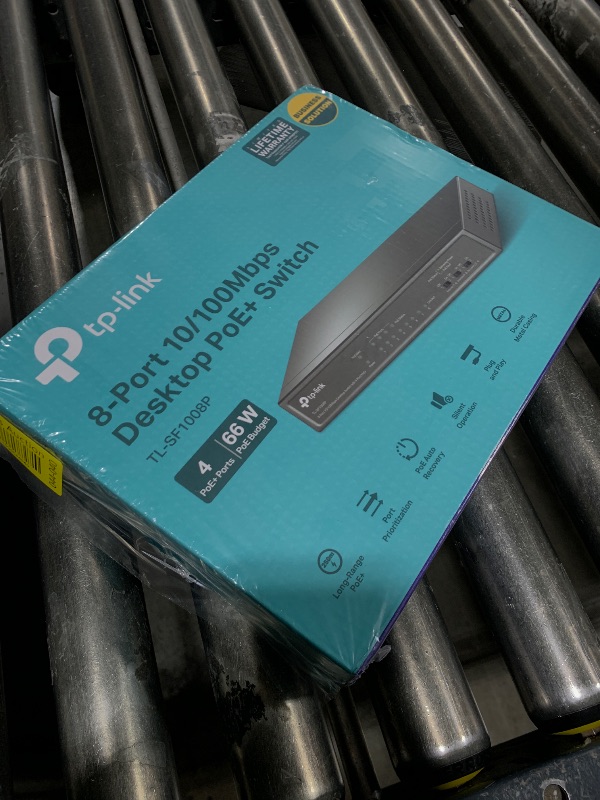 Photo 1 of TP-Link TL-SF1008P, 8 Port 10/100Mbps PoE Switch, 4 PoE+ Ports @66W, Desktop, Plug & Play, Sturdy Metal Casing, Fanless, Extend & Priority Mode, PoE Auto Recovery,Black
