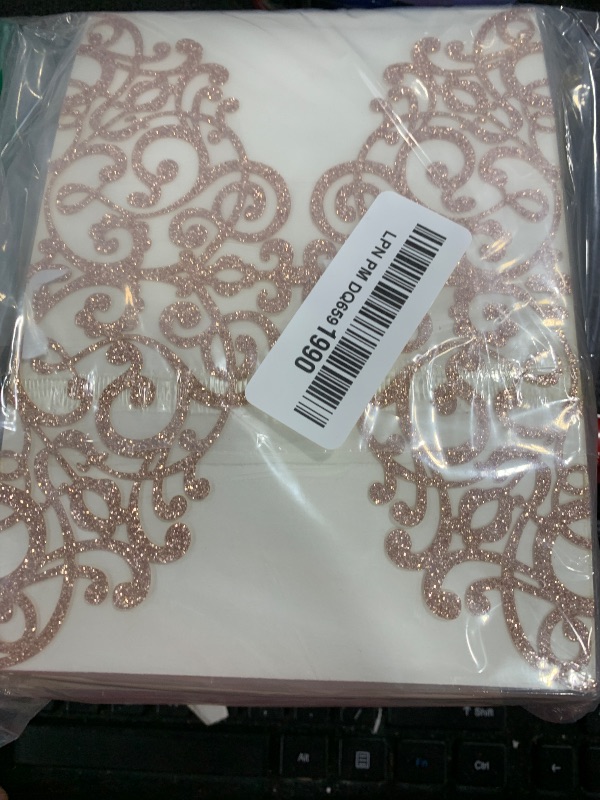 Photo 1 of 50pcs 5x7 Light Rose Gold Glitter Wedding Invitations Cards Laser Cut Pocket Invites Covers only, no envelope,no insert for Wedding Quinceanera Bridal Shower Baby Shower Party Invite