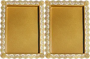 Photo 1 of Rectangle Iron Cupcake Serving Tray Fruit Dessert Plates for Party Anniversary Wedding Christmas Baby Shower (Gold)