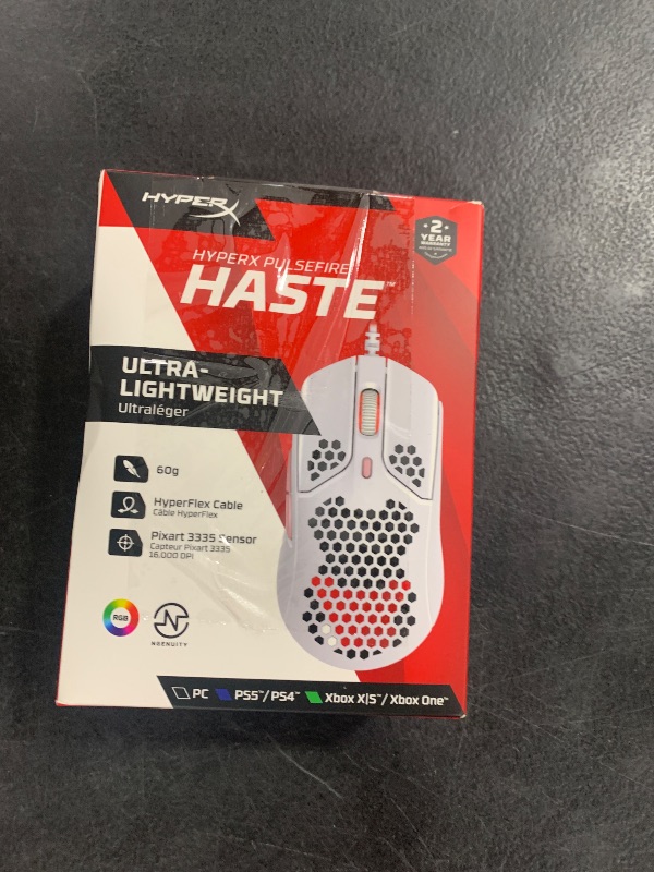 Photo 1 of HyperX Pulsefire Haste – Gaming Mouse – Ultra-Lightweight, 60g, Honeycomb Shell, Hex Design, HyperFlex USB Cable, Up to 16000 DPI, 6 Programmable Buttons - White/Pink